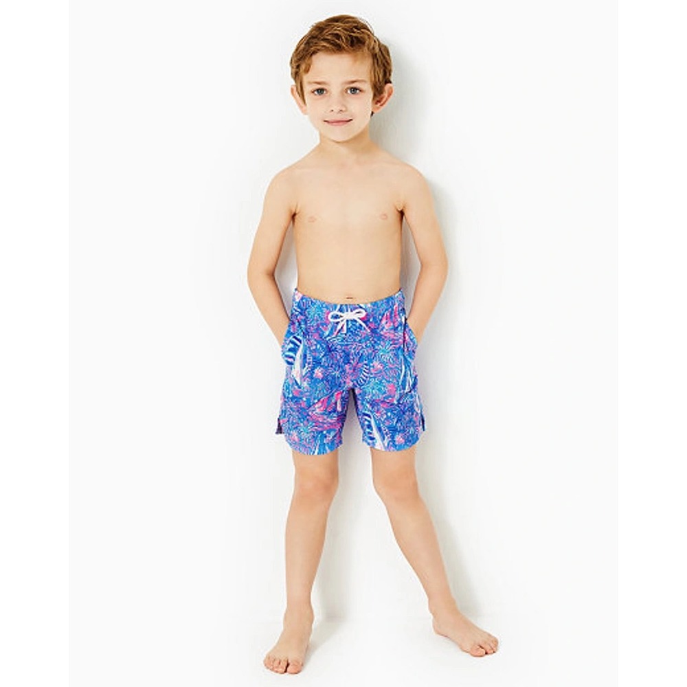 Lilly Pulitzer Boys Junior Capri Trunks Its A Sailabration Boca‎ Blue Swim S NEW